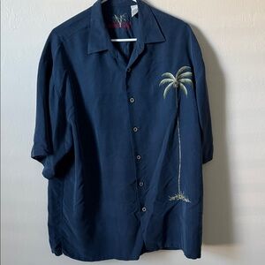 Tommy Bahama Dark Blue Palm Embroidered Shirt